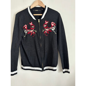 Guess Black Embroidered Varsity Bomber Jacket Womens Medium